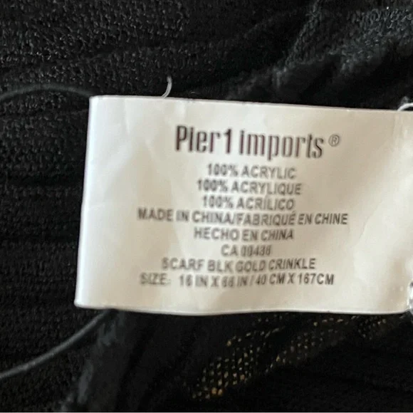 Pier 1 Imports Scarf Gold Black Tan Crinkle Pleated Oblong Scarf or Wrap NWT - Picture 10 of 10